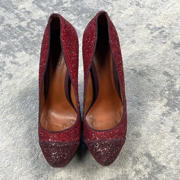Schutz Fernanda Pump Rouge Red Dark Wine Glitter Sparkle Platform Stiletto 7 - Picture 3 of 15
